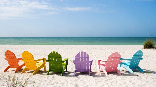 Colorful chairs sandy beach ocean #4 free wallpaper for desktop - medium preview image