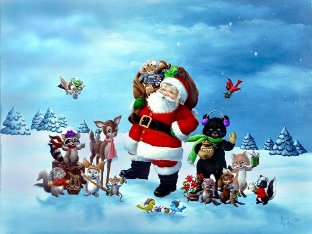 Santa claus animals snow bird #2 free wallpaper for desktop - medium preview image