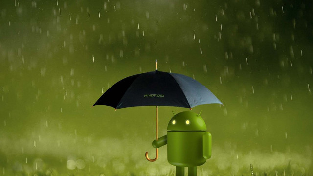 Green android character holding umbrella #4 free wallpaper for desktop - medium preview image