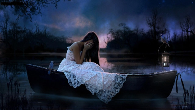 Woman white dress boat night #2 free wallpaper for desktop - medium preview image