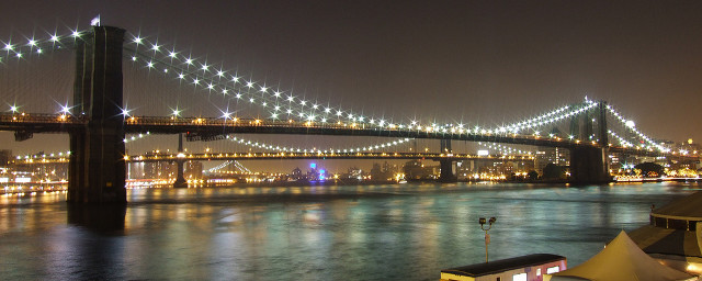 Bridge water lights night boat free wallpaper for desktop - medium preview image