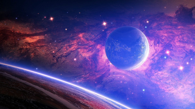 Blue planet purple red space free wallpaper for desktop - medium preview image