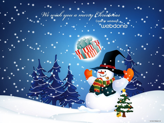 Snowman present christmas tree snow free wallpaper for desktop - medium preview image