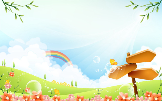 Rainbow wooden sign grass flowers free wallpaper for desktop - medium preview image