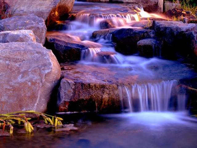 Waterfall garden rocks plants pond free wallpaper for desktop - medium preview image
