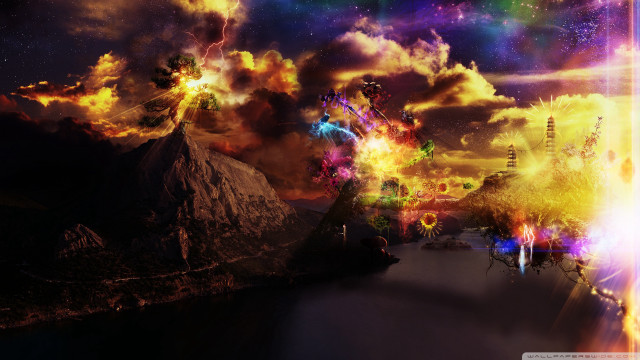 Colorful mountain clouds fireworks rainbow free wallpaper for desktop - medium preview image