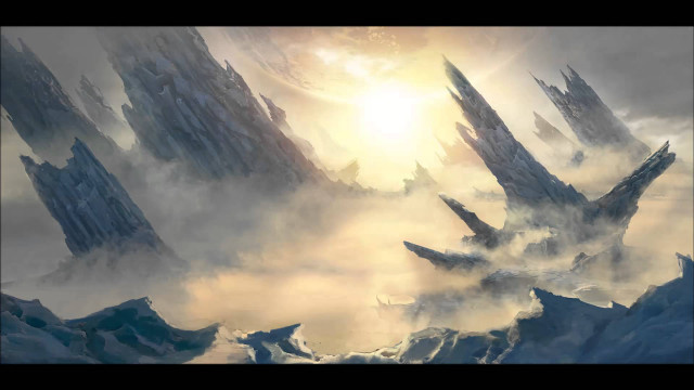 Mountain landscape sun clouds painting free wallpaper for desktop - medium preview image