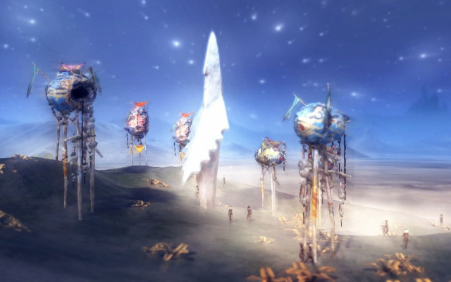 Futuristic landscape strange structures stars free wallpaper for desktop - medium preview image