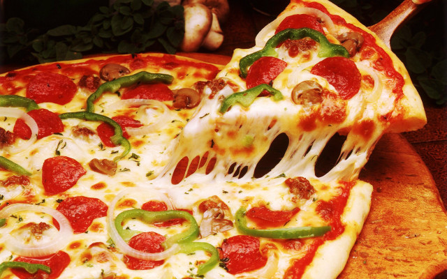 Pizza pepperoni delicious slice cheesy free wallpaper for desktop - medium preview image