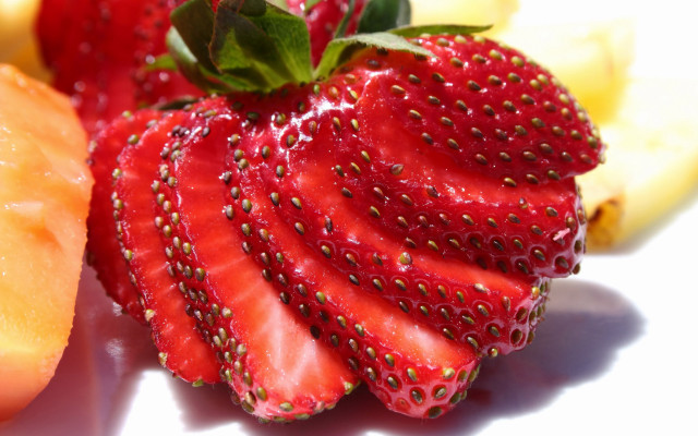 Strawberry banana closeup white surface free wallpaper for desktop - medium preview image