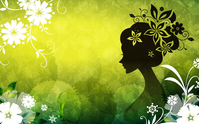 Woman flower hair green background free wallpaper for desktop - medium preview image