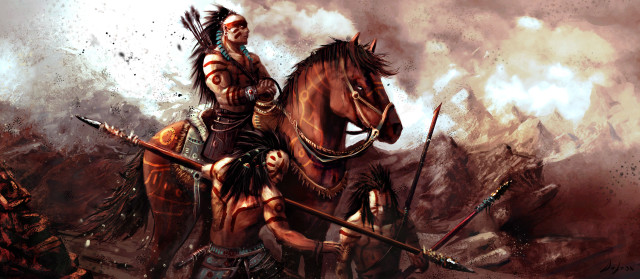 Man horse spear rider painting free wallpaper for desktop - medium preview image