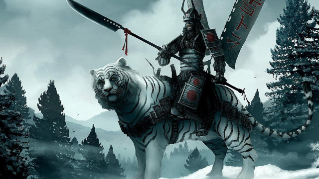 Man riding white tiger forest free wallpaper for desktop - medium preview image