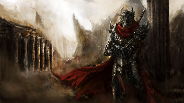 Man armor city sword red free wallpaper for desktop - medium preview image