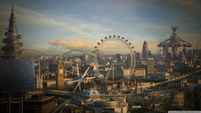 Ferris wheel city background foreground free wallpaper for desktop - medium preview image