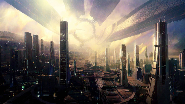 Futuristic city giant clock tower #2 free wallpaper for desktop - medium preview image