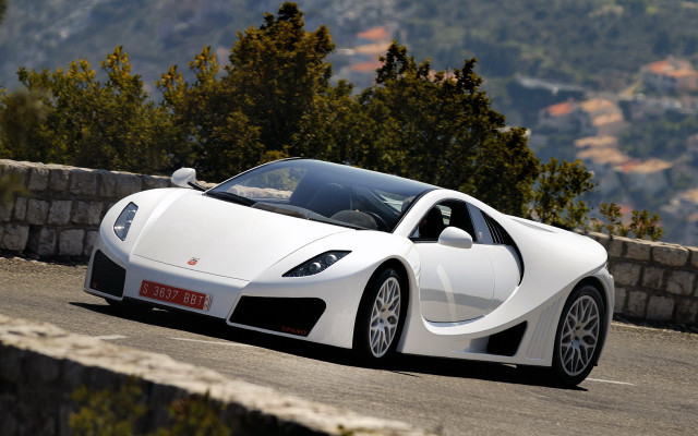 White sports car road mountain free wallpaper for desktop - medium preview image