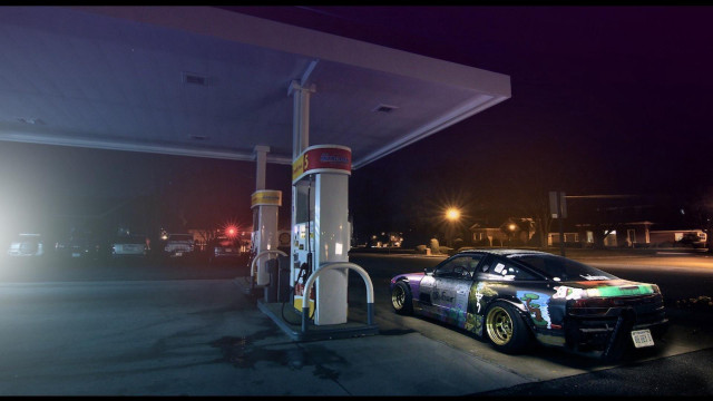 Car parked gas station night free wallpaper for desktop - medium preview image