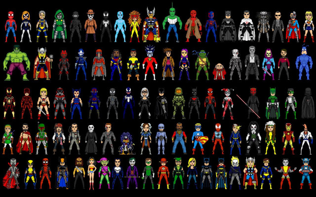 Action figures colored row black free wallpaper for desktop - medium preview image
