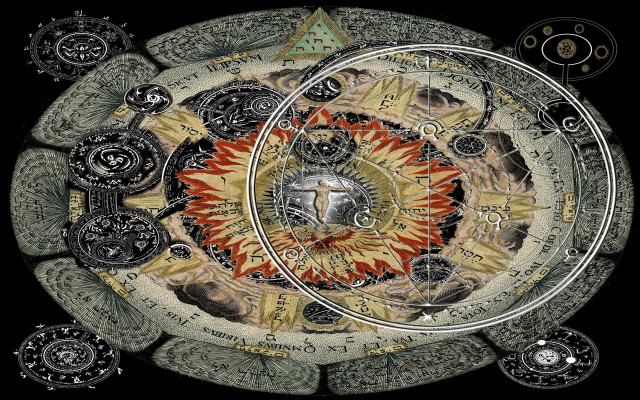 Drawing clock face surrounded by free wallpaper for desktop - medium preview image