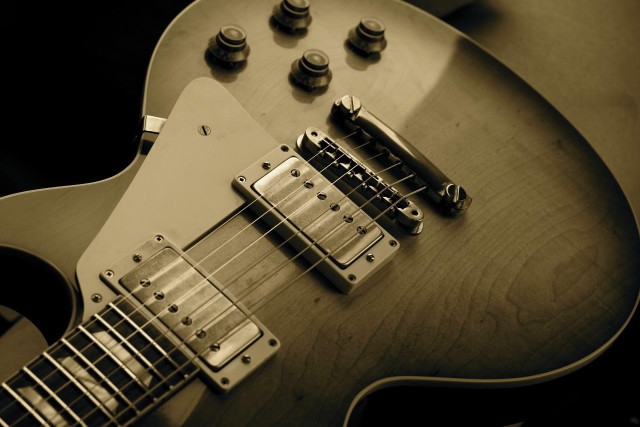 Guitar black white photo neck #3 free wallpaper for desktop - medium preview image