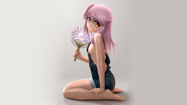 Pink hair woman sitting fan free wallpaper for desktop - medium preview image