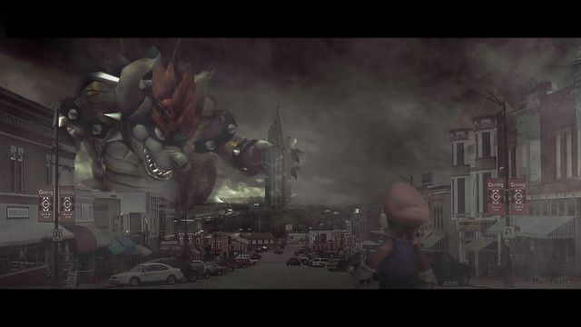 Man monster city street building free wallpaper for desktop - medium preview image