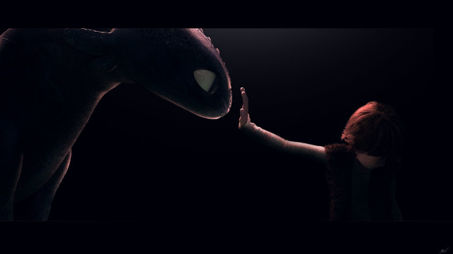Woman touching alien creature dark free wallpaper for desktop - medium preview image