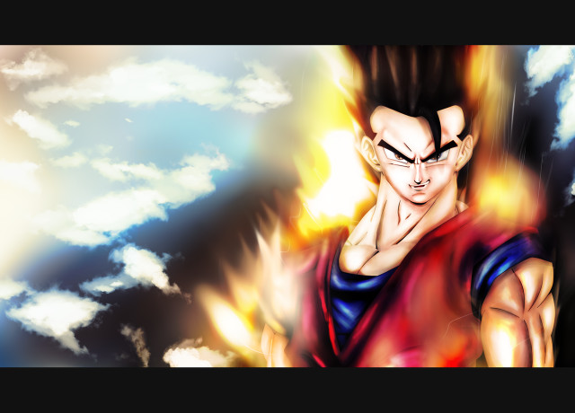 Man dragon chest sky background free wallpaper for desktop - medium preview image