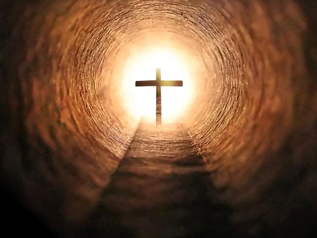 Cross tunnel light person walking free wallpaper for desktop - medium preview image