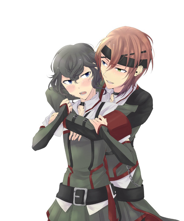 Anime characters hugging arms around free wallpaper for mobile - medium preview image