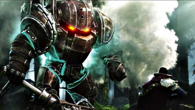 Man suit robot forest smoke free wallpaper for desktop - medium preview image