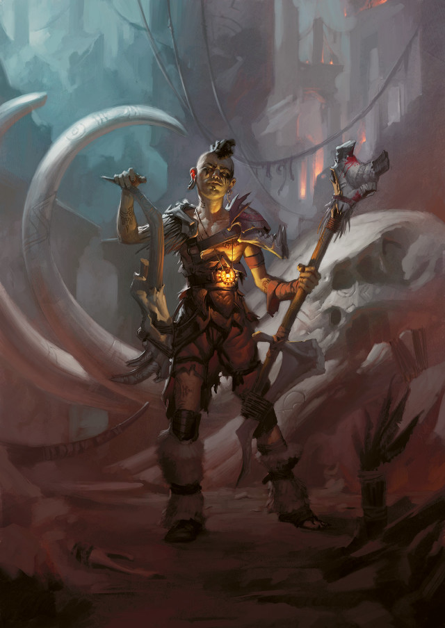 Woman holding staff sword painting free wallpaper for mobile - medium preview image