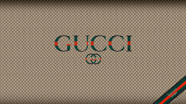 Gucci logo tan background red free wallpaper for desktop - medium preview image