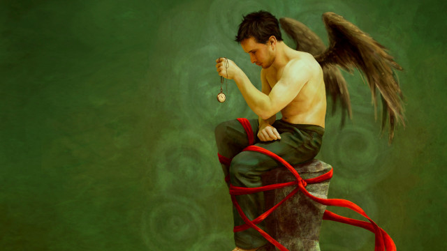 Man sitting post bird flying free wallpaper for desktop - medium preview image