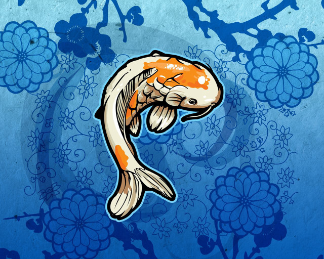 Lostfish goldfish mouth blue flowers free wallpaper for desktop - medium preview image