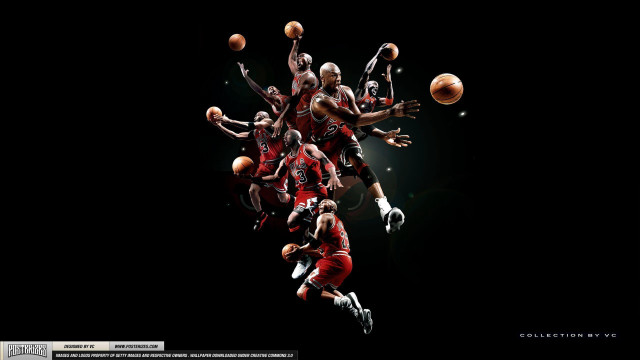 Basketball players jumping air hands free wallpaper for desktop - medium preview image