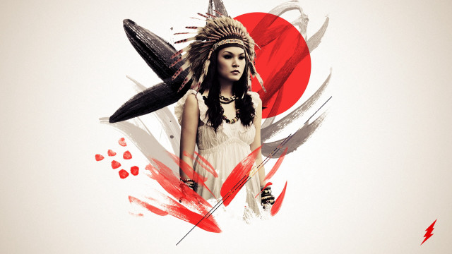 Woman headdress feathers red white free wallpaper for desktop - medium preview image