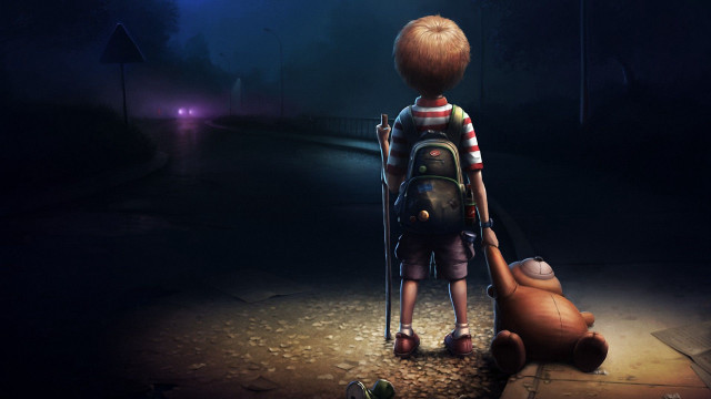 Boy backpack dark teddy bear free wallpaper for desktop - medium preview image