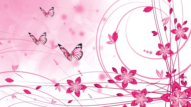 Pink background butterflies swirling flowers free wallpaper for desktop - medium preview image