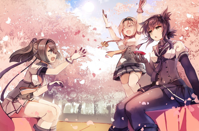 Anime girls bench tree pink free wallpaper for desktop - medium preview image