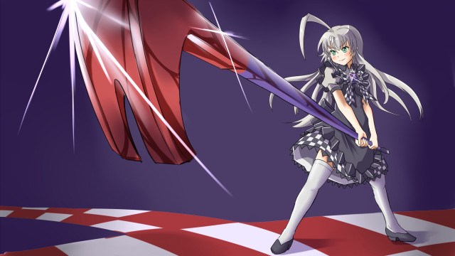 Anime girl sword checkered background free wallpaper for desktop - medium preview image