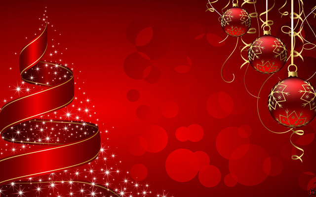 Red christmas card gold ribbon free wallpaper for desktop - medium preview image
