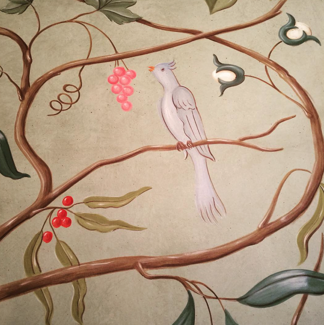 Bird branch berries leaves painting free wallpaper for tablet - medium preview image