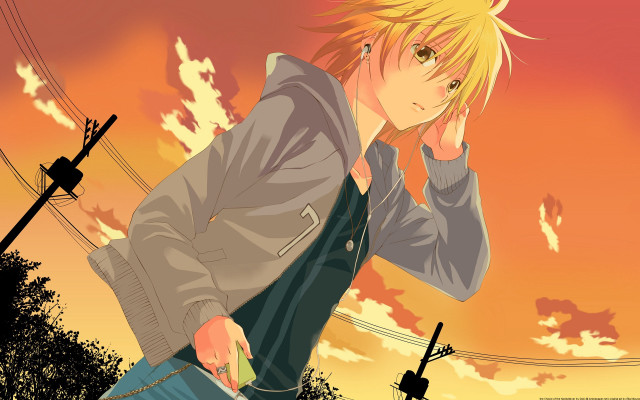 Blonde man jacket sunset telephone free wallpaper for desktop - medium preview image