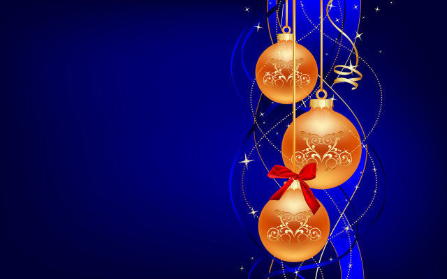 Blue background christmas balls hanging free wallpaper for desktop - medium preview image