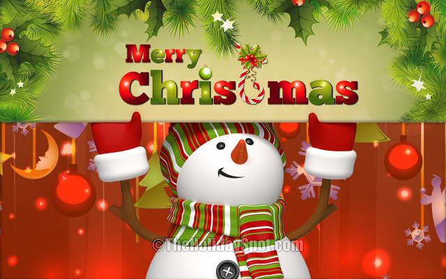 Snowman holding cup merry christmas free wallpaper for desktop - medium preview image
