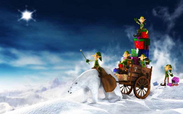 Polar bear cart presents elves free wallpaper for desktop - medium preview image