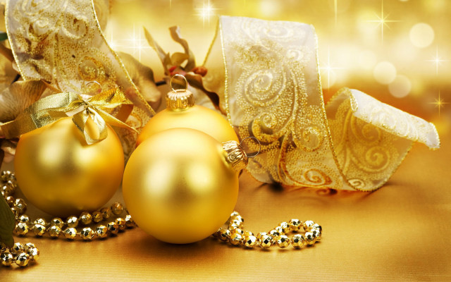 Christmas ornaments table gold ribbon free wallpaper for desktop - medium preview image