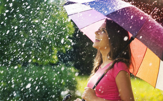 Woman rain umbrella trees snow free wallpaper for desktop - medium preview image